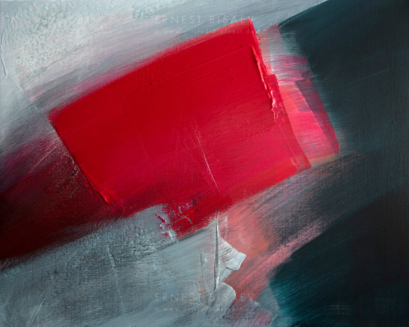 Gray and Red 231019, Acrylic on Canvas, 80x100cm, 2019 © Ernest Bisaev