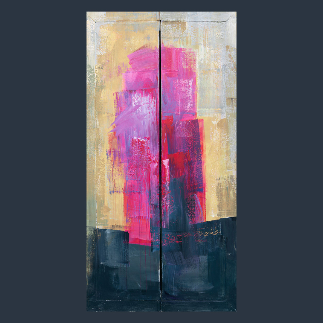 Blue, Magenta and_Yellow, Screen, 95x195, Acrylic on Canvas and Wood, 2019, © Ernest Bisaev