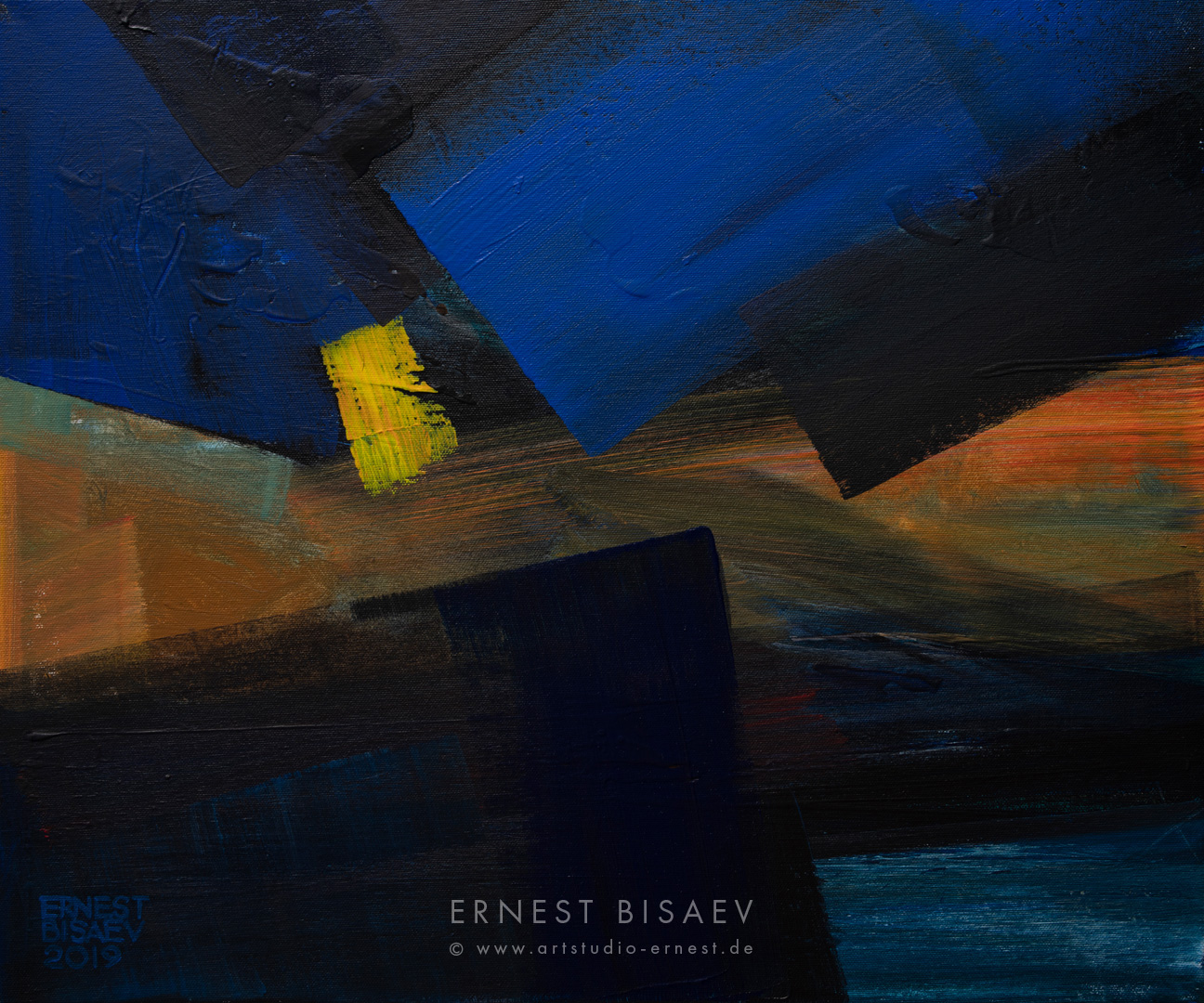 Black, Yellow and Blue 220819, Acrylfarbe auf Leinwand, 50 x 60 CM, 2019 © Ernest Bisaev
