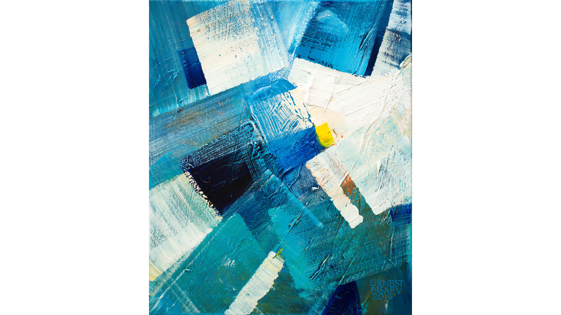 Blue and Yellow 050819, Acrylfarbe auf Leinwand, 50 x 60 CM, 2019 © Ernest Bisaev