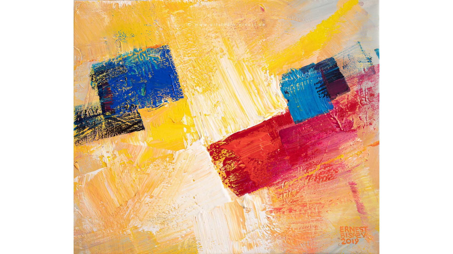 Yellow, Red and Blue 30071903, Acrylfarbe auf Leinwand, 50 x 60 CM, 2019 © Ernest Bisaev